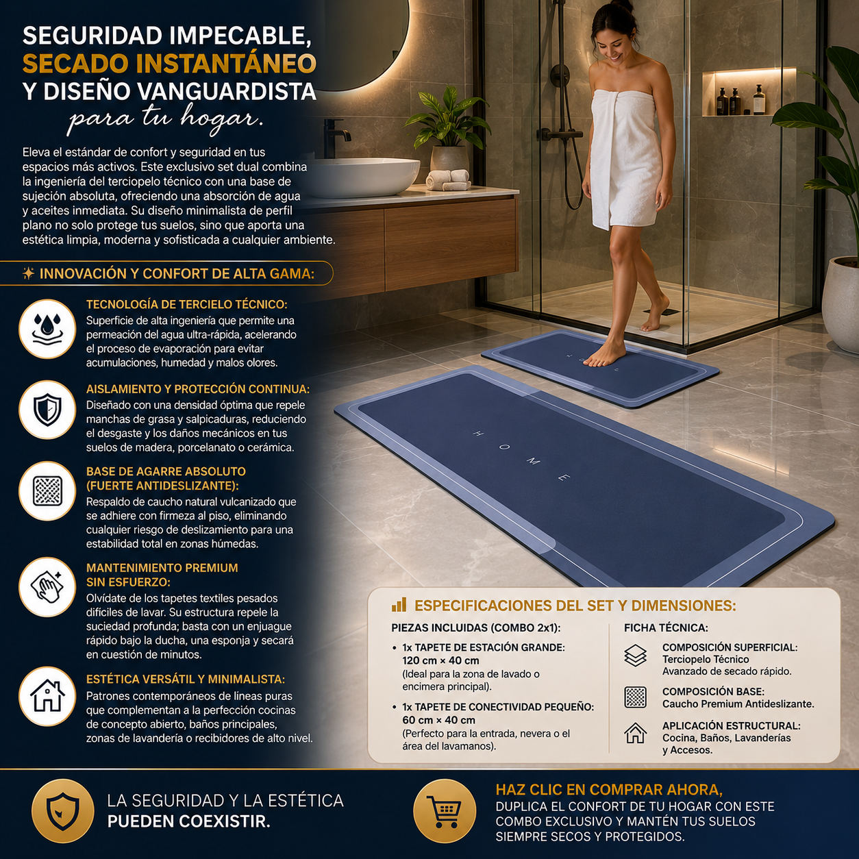 Combo Dueto de Tapetes Premium Ultra-Absorbentes (Set 2x1)
