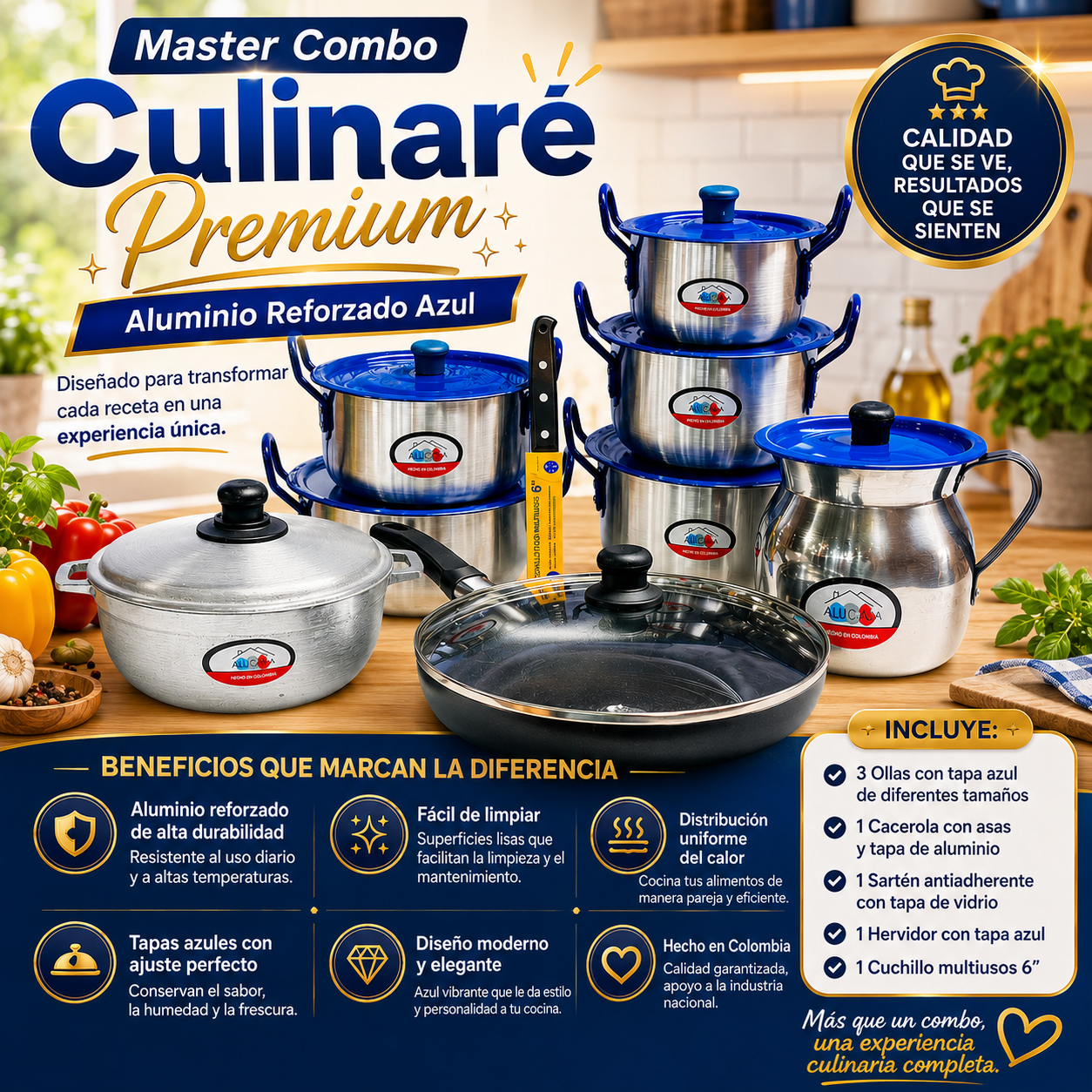 Master Combo Culinaré Premium – Aluminio Reforzado Azul