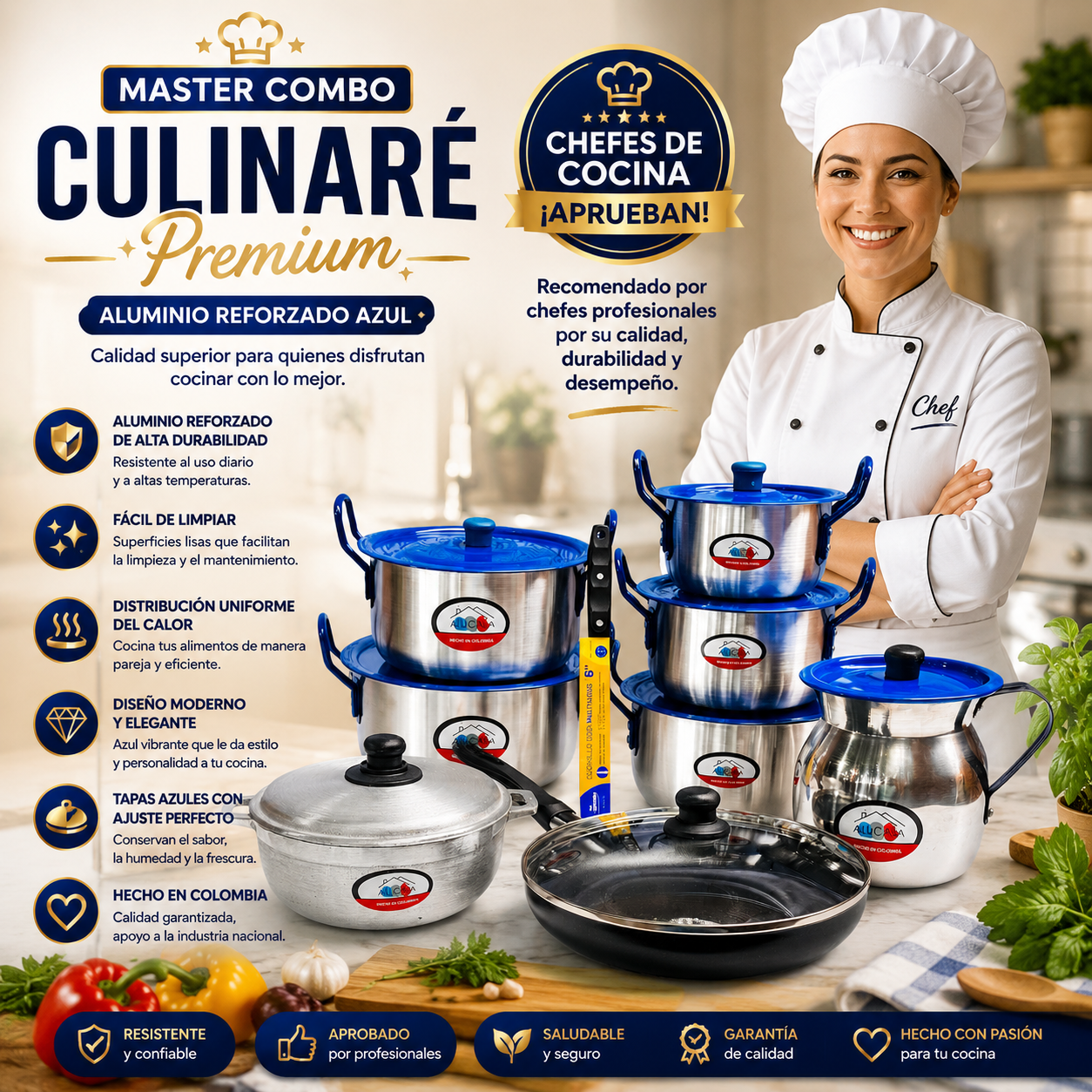 Master Combo Culinaré Premium – Aluminio Reforzado Azul