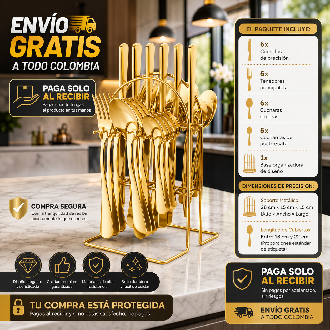 Set de Cubiertos Premium Dorado (24 Piezas)