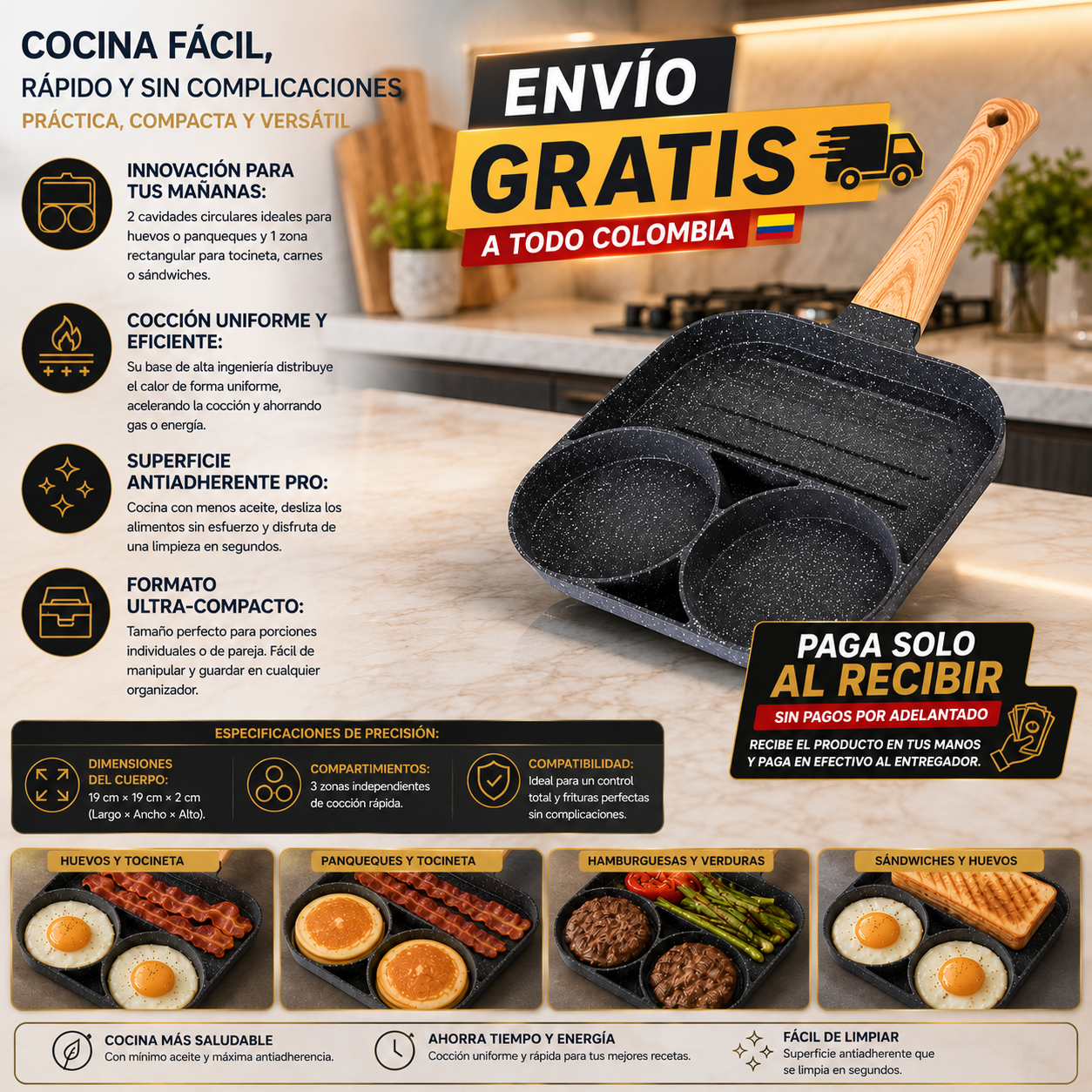 Sarten Mini 3 Compartimientos Divisiones