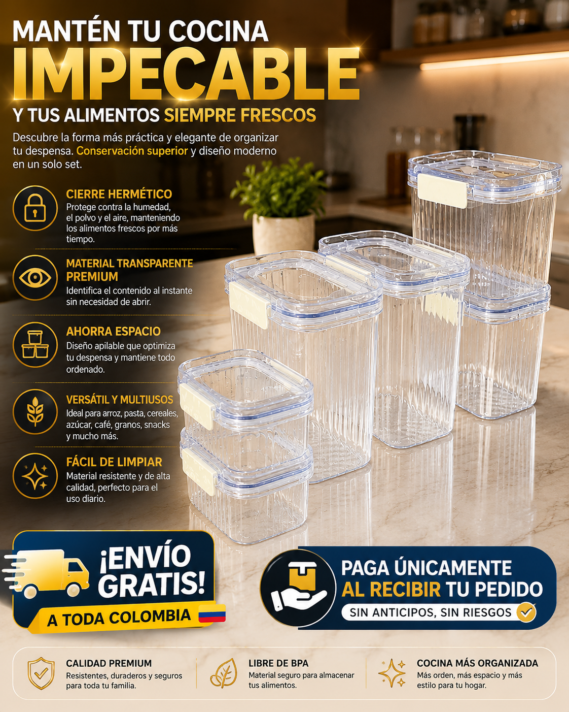 Set de Recipientes de Cocina Ultra-Transparentes (6 Piezas)