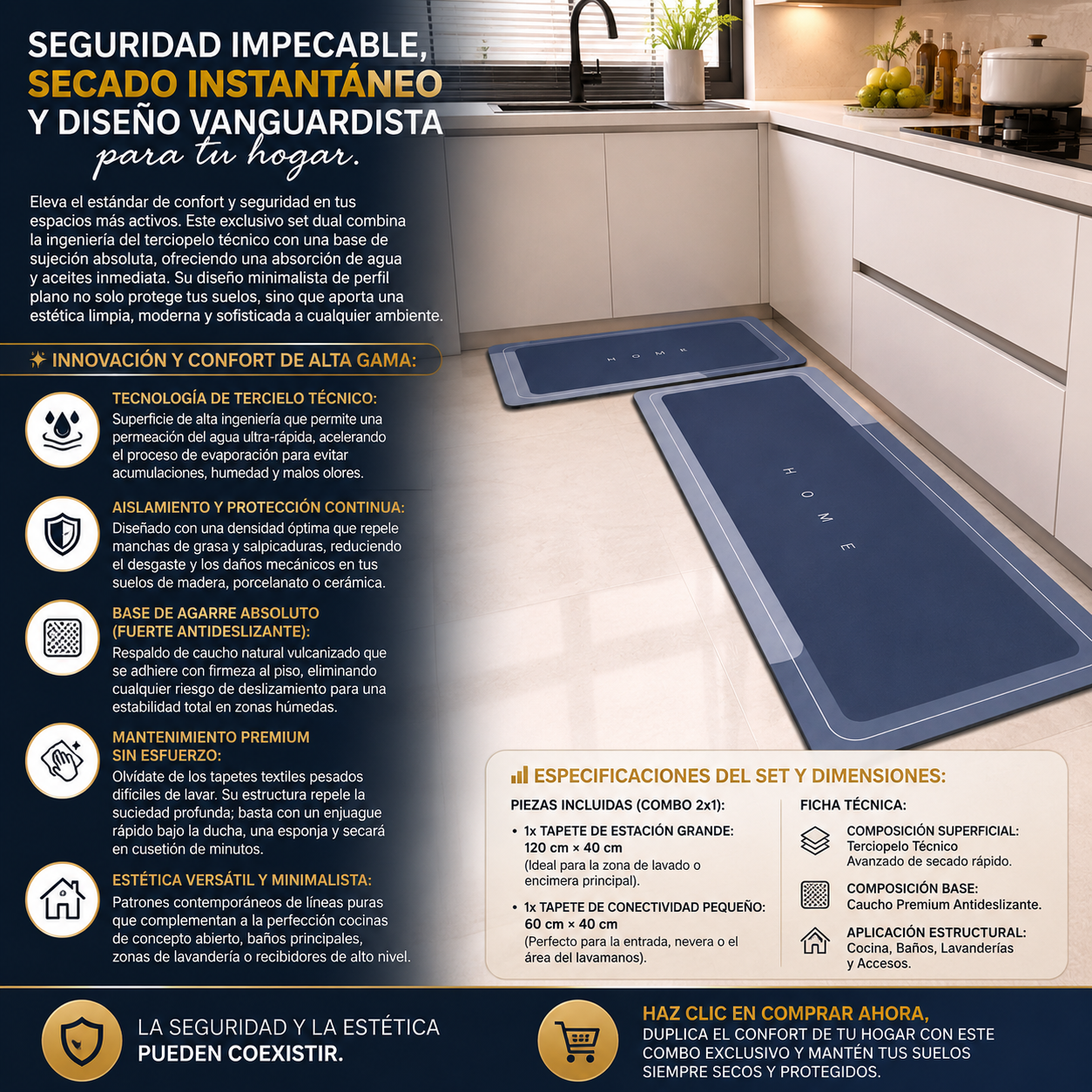 Combo Dueto de Tapetes Premium Ultra-Absorbentes (Set 2x1)