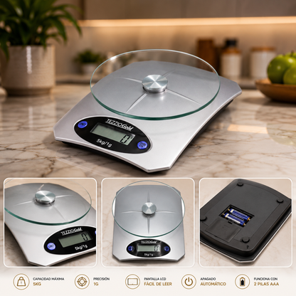 Gramera Digital de Precisión con Placa de Vidrio (5 kg)